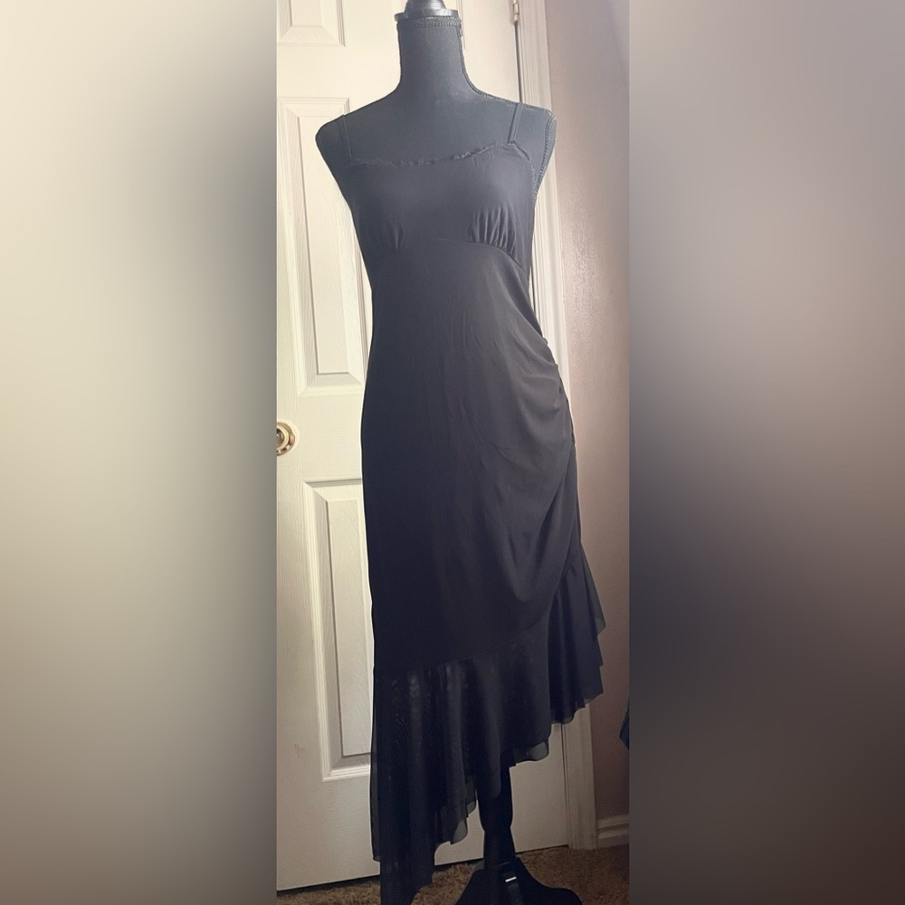 Black Asymmetric Slip Dress - Elegant Women's Evening Dress